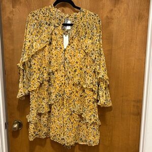 427. Anthropologie Yellow Floral Ruffle Jumpsuit Romper